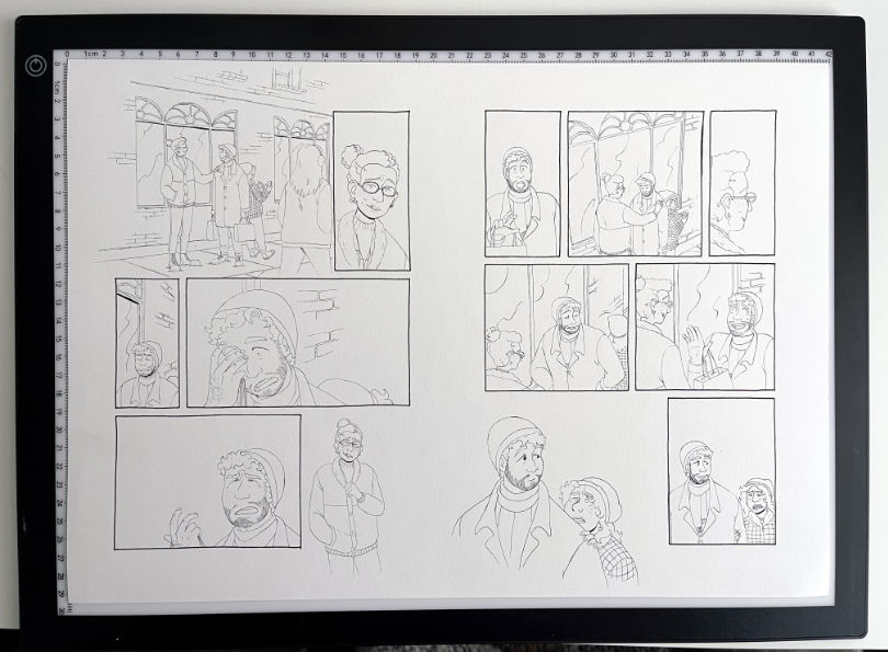 "Inks" af samme side. Inks refererer til optegning af linjer med sort tusch